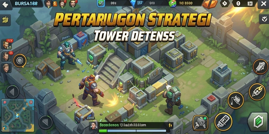 Screenshot BURSA188 menampilkan pertarungan intens dalam game Tower Defense.
