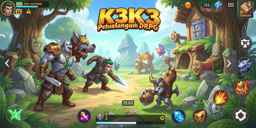 Tangkapan layar gameplay K3K3 yang menampilkan pertarungan seru di dunia RPG.