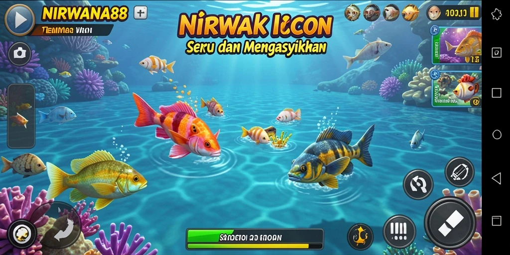 Tampilan permainan NIRWANA88 dengan grafik menakjubkan saat menembak ikan.