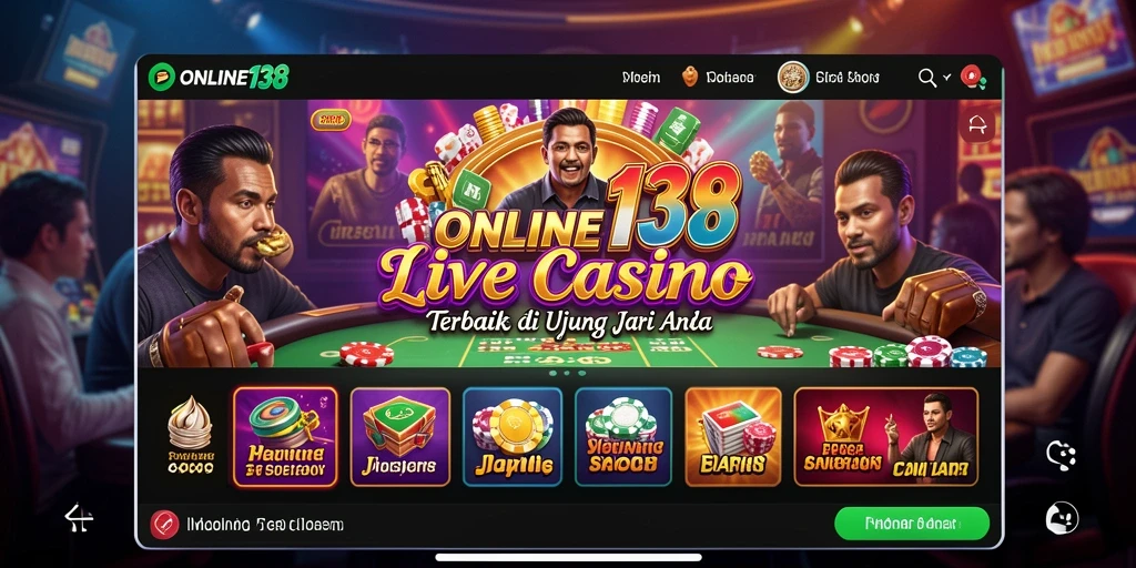 Screenshot gameplay Live Casino pada aplikasi ONLINE138 dengan dealer dan pemain.