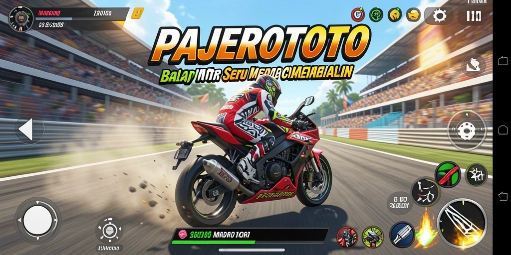 Tampilan gameplay seru di PAJEROTOTO saat balapan motor.