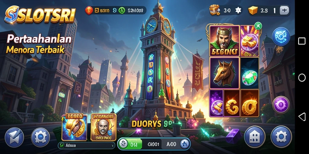 Tangkapan layar gameplay SLOTSRI menampilkan strategi Tower Defense seru.