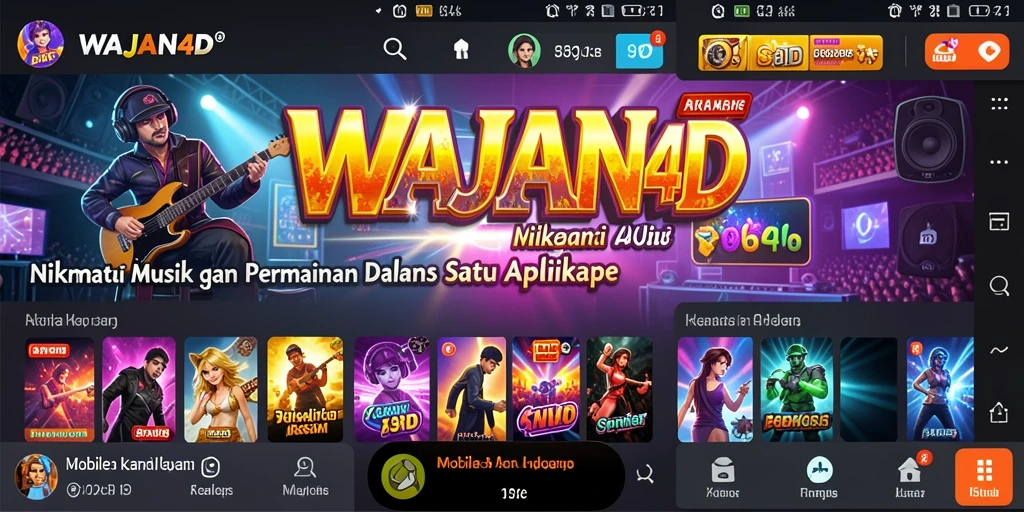 Tampilan gameplay interaktif dari WAJAN4D dengan banyak pilihan lagu.